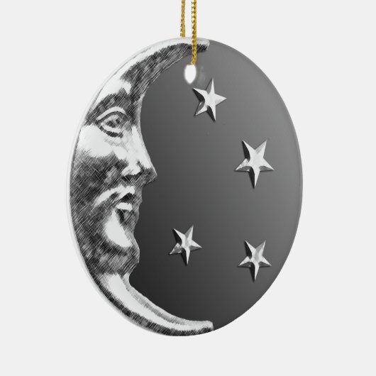 Art Deco Moon en Stars - Grijs / Grijs en Zilver Keramisch Ornament (Rechts)