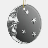 Art Deco Moon en Stars - Grijs / Grijs en Zilver Keramisch Ornament (Links)