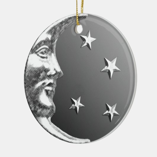 Art Deco Moon en Stars - Grijs / Grijs en Zilver Keramisch Ornament (Links)
