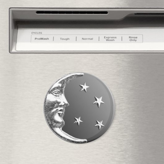 Art Deco Moon en Stars - Grijs / Grijs en Zilver Magneet (Insitu (Vaatwasser))
