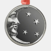 Art Deco Moon en Stars - Grijs / Grijs en Zilver Metalen Ornament (Voorkant)