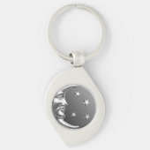 Art Deco Moon en Stars - Grijs / Grijs en Zilver Sleutelhanger (Voorkant)
