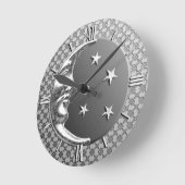 Art Deco Moon en Stars, Hematite Gray en Silver Ronde Klok (Hoek)