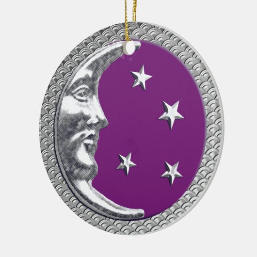 Art Deco Moon en Stars in Amethyst en Silver Keramisch Ornament (Links)
