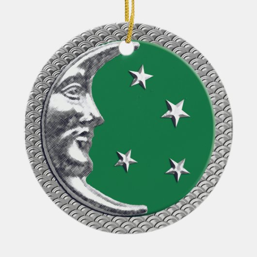 Art Deco Moon en Stars in Jade Green en Silver Keramisch Ornament (Voorkant)