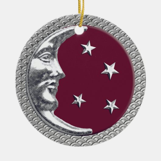 Art Deco Moon en Stars in Wine Red en Silver Keramisch Ornament (Voorkant)