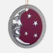 Art Deco Moon en Stars in Wine Red en Silver Keramisch Ornament (Links)
