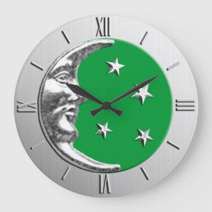Art Deco Moon en Stars - Jade Green en Silver Grote Klok