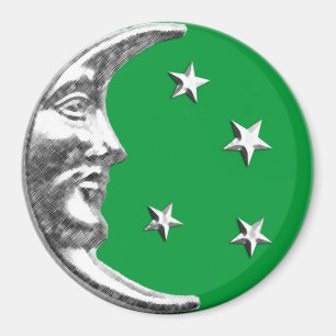 Art Deco Moon en Stars - Jade Green en Silver Magneet