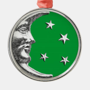 Art Deco Moon en Stars - Jade Green en Silver Metalen Ornament