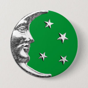 Art Deco Moon en Stars - Jade Green en Silver Ronde Button 7,6 Cm