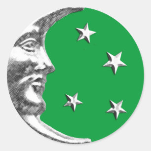 Art Deco Moon en Stars - Jade Green en Silver Ronde Sticker