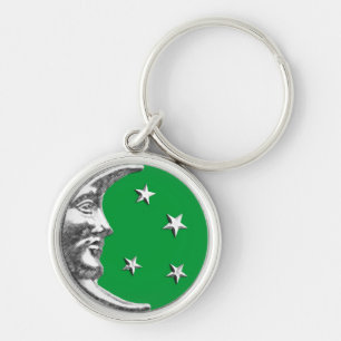 Art Deco Moon en Stars - Jade Green en Silver Sleutelhanger