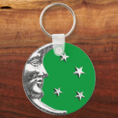 Art Deco Moon en Stars - Jade Green en Silver Sleutelhanger (Voorkant)