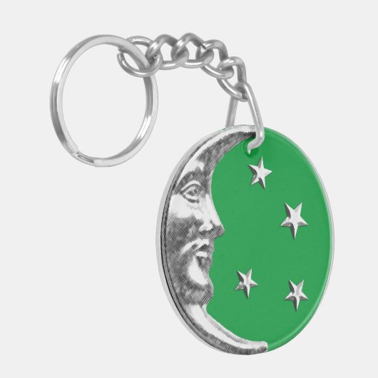 Art Deco Moon en Stars - Jade Green en Silver Sleutelhanger (Voorkant Links)