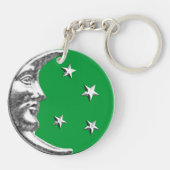 Art Deco Moon en Stars - Jade Green en Silver Sleutelhanger (Achterkant)
