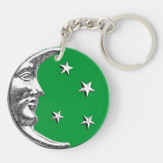 Art Deco Moon en Stars - Jade Green en Silver Sleutelhanger (Achterkant)