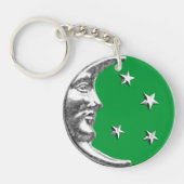Art Deco Moon en Stars - Jade Green en Silver Sleutelhanger (Voorkant)