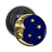 Art Deco Moon en Stars - Navy Blue en Gold Button Flesopener (Voorkant)