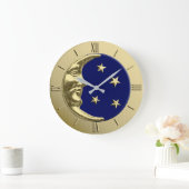 Art Deco Moon en Stars - Navy Blue en Gold Grote Klok (Huis)