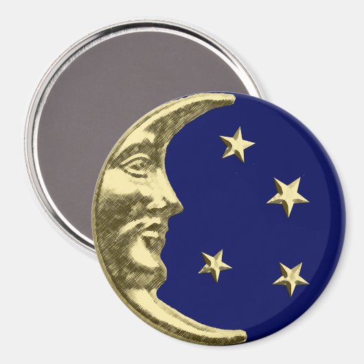 Art Deco Moon en Stars - Navy Blue en Gold Magneet (Voorkant / Achterkant)