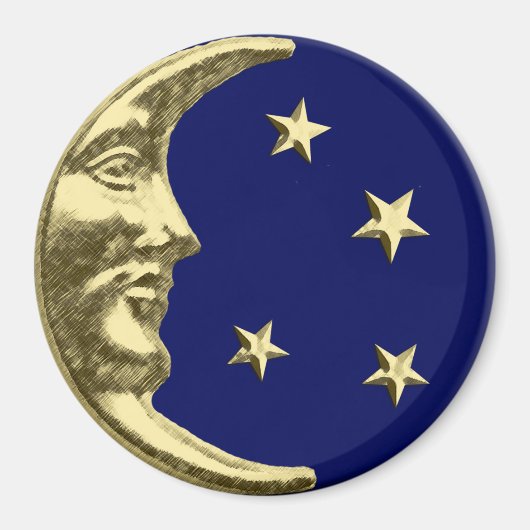 Art Deco Moon en Stars - Navy Blue en Gold Magneet (Voorkant)