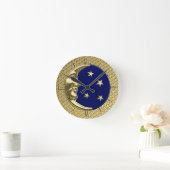 Art Deco Moon en Stars, Navy Blue en Gold Ronde Klok (Huis)