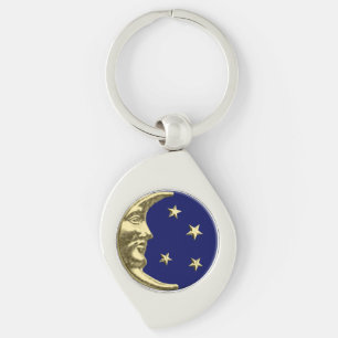 Art Deco Moon en Stars - Navy Blue en Gold Sleutelhanger