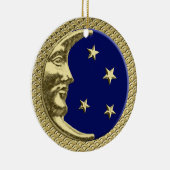 Art Deco Moon en Stars Navy op een gouden achtergr Keramisch Ornament (Rechts)