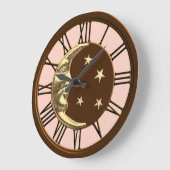 Art Deco Moon en Stars - Peach, Brown & Gold Grote Klok (Hoek)
