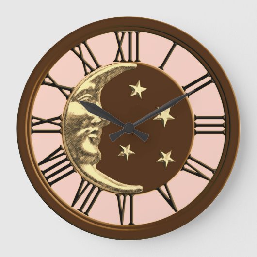 Art Deco Moon en Stars - Peach, Brown & Gold Grote Klok (Voorkant)
