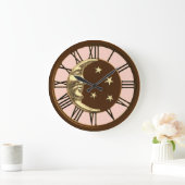 Art Deco Moon en Stars - Peach, Brown & Gold Grote Klok (Huis)
