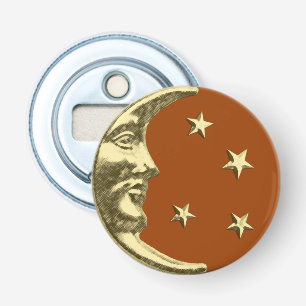 Art Deco Moon en Stars - Rust Brown and Gold Button Flesopener