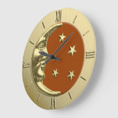 Art Deco Moon en Stars - Rust Brown and Gold Grote Klok (Hoek)