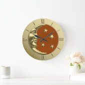 Art Deco Moon en Stars - Rust Brown and Gold Grote Klok (Huis)