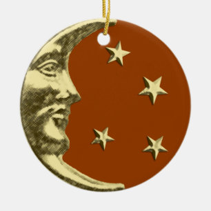Art Deco Moon en Stars - Rust Brown and Gold Keramisch Ornament