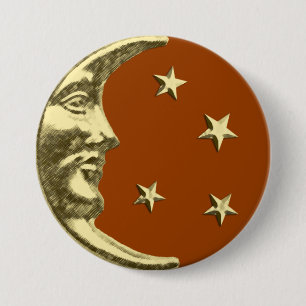 Art Deco Moon en Stars - Rust Brown and Gold Ronde Button 7,6 Cm