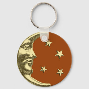 Art Deco Moon en Stars - Rust Brown and Gold Sleutelhanger