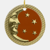 Art Deco Moon en Stars Rust op gouden achtergrond Keramisch Ornament (Achterkant)