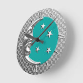 Art Deco Moon en Stars, Turquoise en Silver Ronde Klok (Hoek)