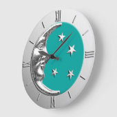 Art Deco Moon en Stars - Turquoise & Silver Grote Klok (Hoek)