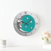 Art Deco Moon en Stars - Turquoise & Silver Grote Klok (Huis)