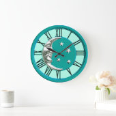 Art Deco Moon en Stars - Turquoise & Silver Grote Klok (Huis)