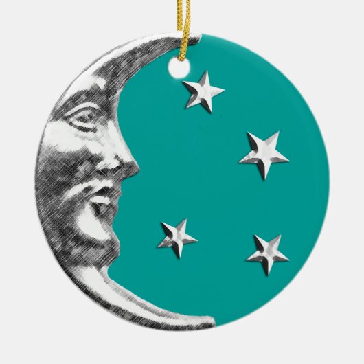 Art Deco Moon en Stars - Turquoise & Silver Keramisch Ornament (Voorkant)