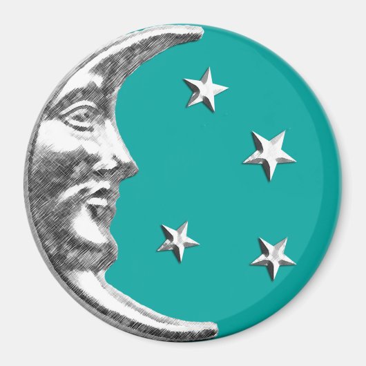 Art Deco Moon en Stars - Turquoise & Silver Magneet (Voorkant)