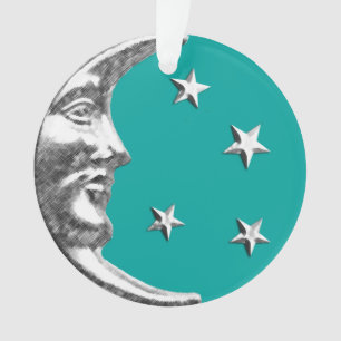 Art Deco Moon en Stars - Turquoise & Silver Ornament