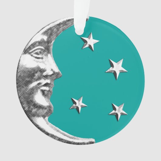 Art Deco Moon en Stars - Turquoise & Silver Ornament (voorkant)