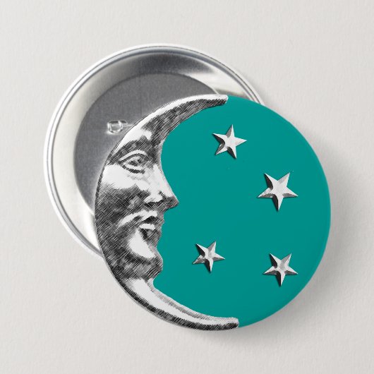Art Deco Moon en Stars - Turquoise & Silver Ronde Button 7,6 Cm (Voorkant /achterkant)
