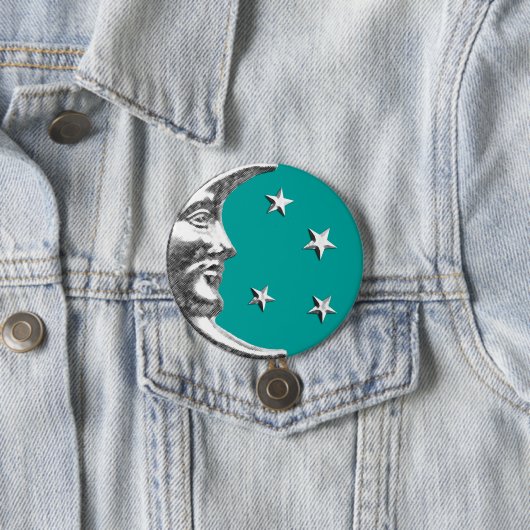 Art Deco Moon en Stars - Turquoise & Silver Ronde Button 7,6 Cm (In situ)