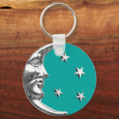 Art Deco Moon en Stars - Turquoise & Silver Sleutelhanger (Voorkant)